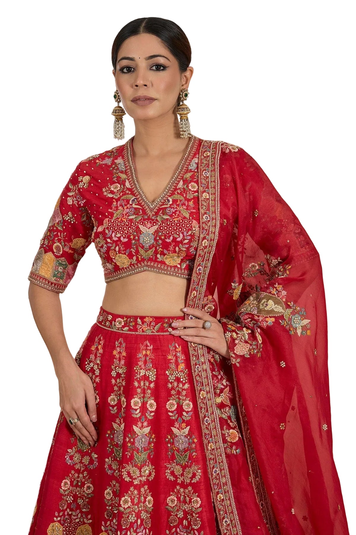 Life In Style Red Embroidered Lehenga Choli Set with Dupatta