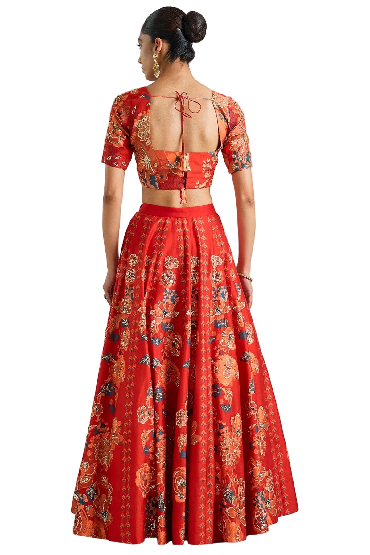 Life In Style Red Floral Silk Lehenga Choli Set with Dupatta
