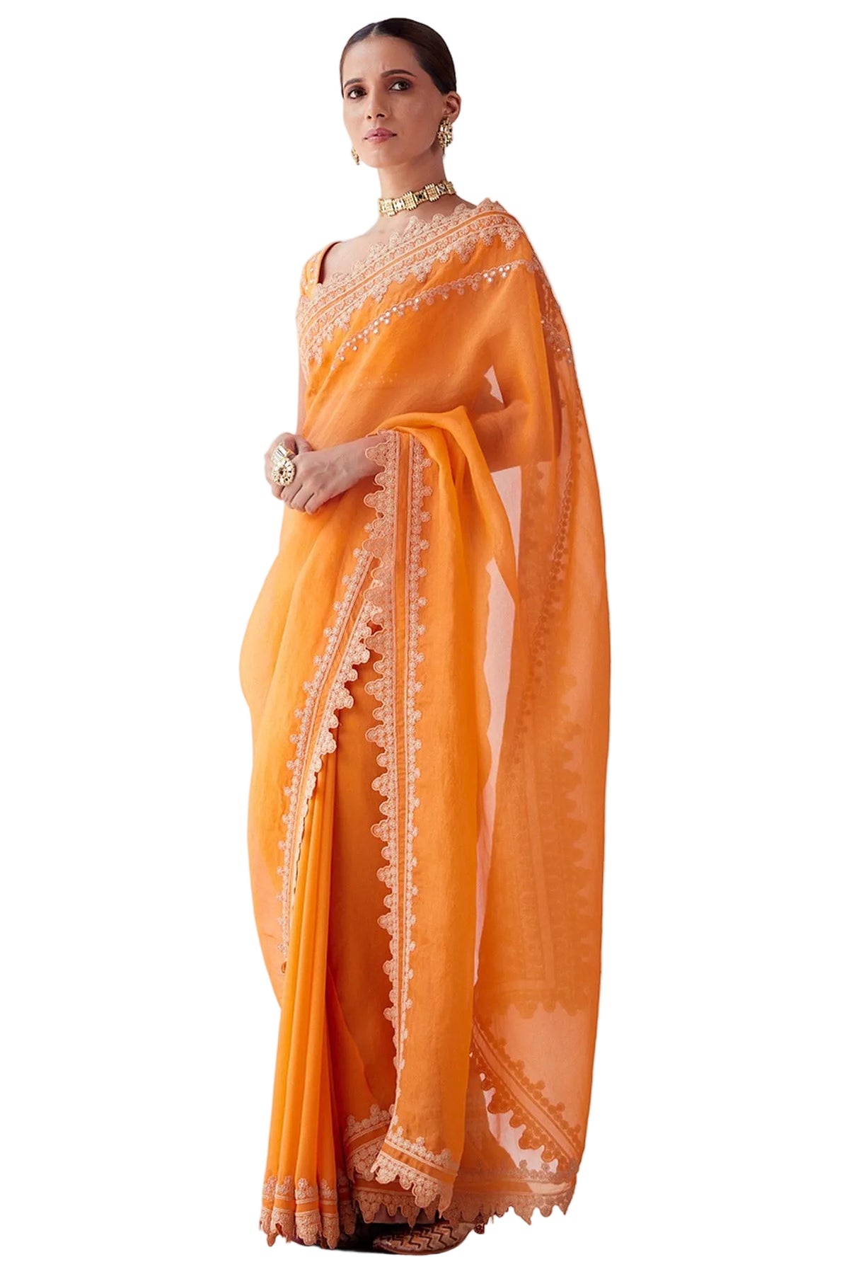 Life In Style Orange Embellished Saree with Designer Blouse