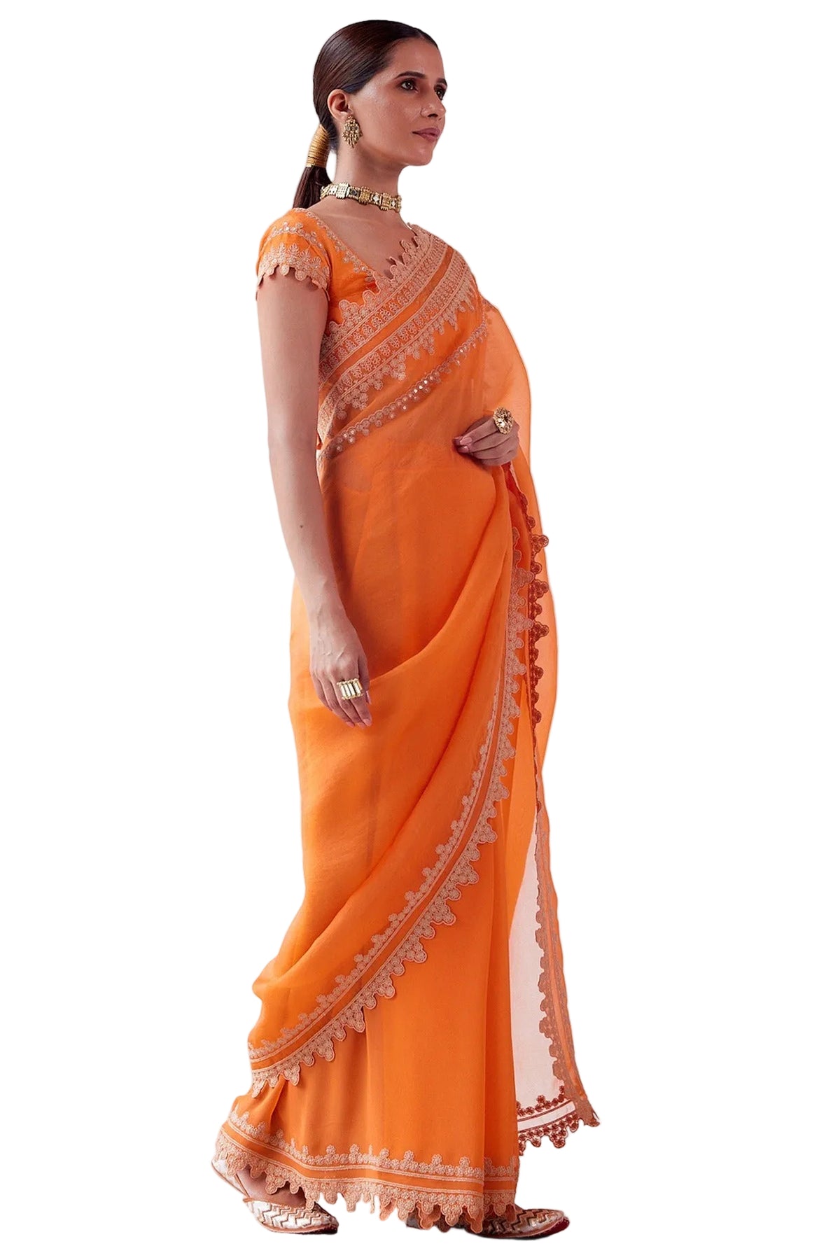 Life In Style Orange Embellished Saree with Designer Blouse