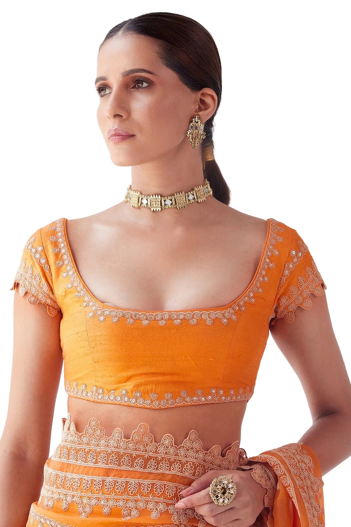 Life In Style Orange Embellished Saree with Designer Blouse