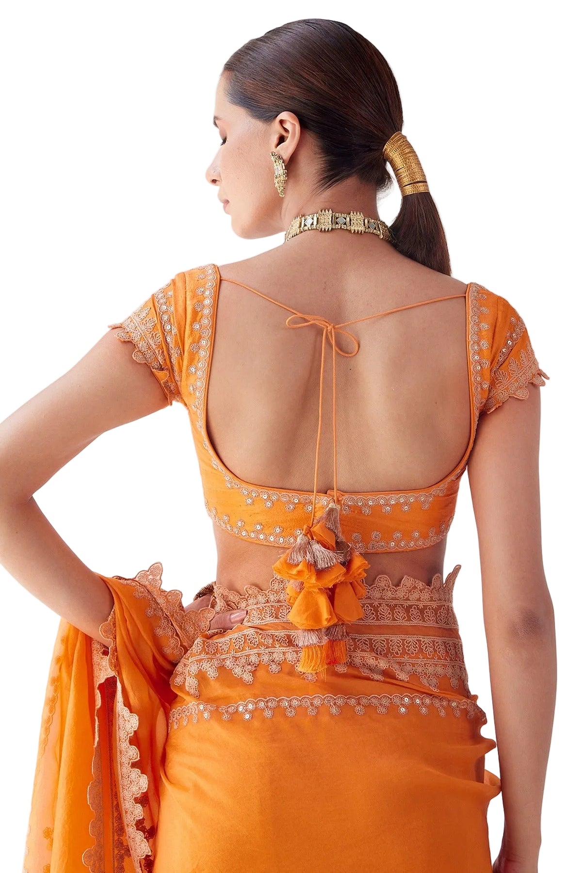 Life In Style Orange Embellished Saree with Designer Blouse