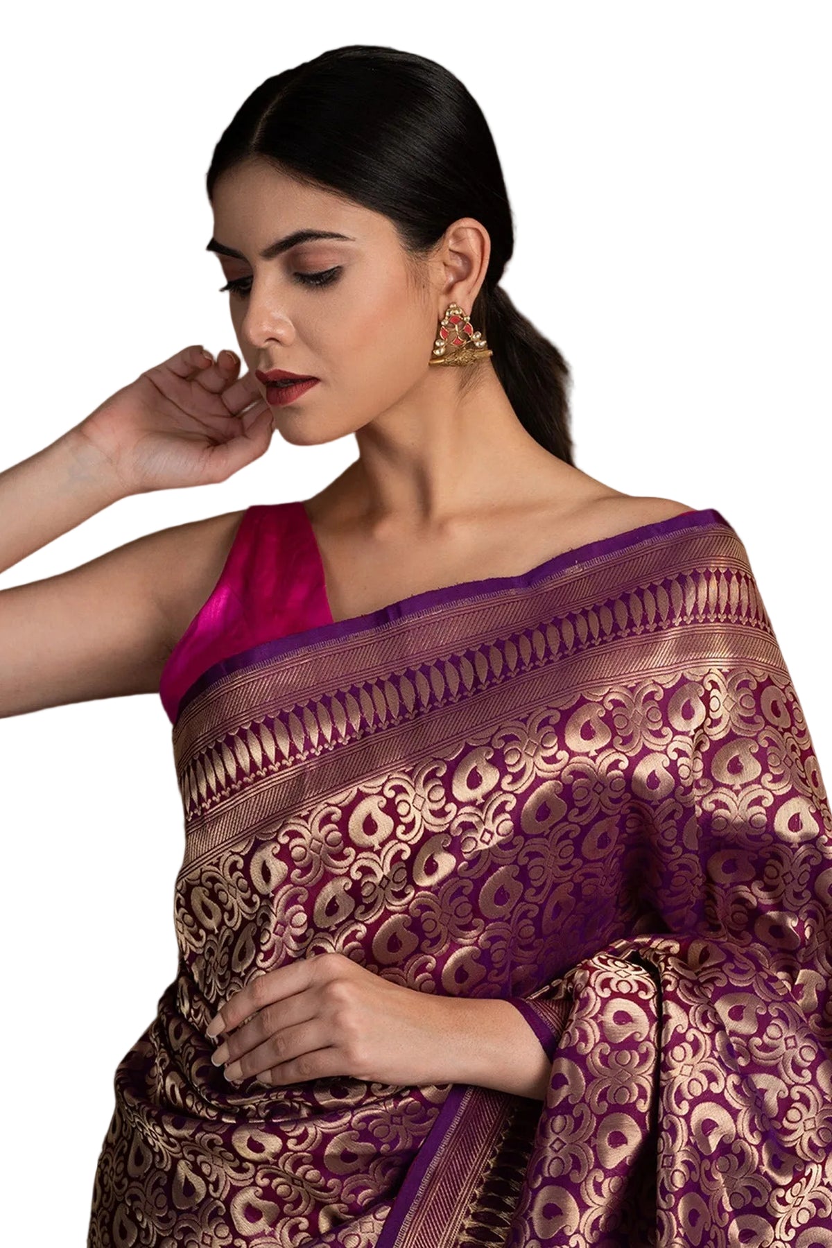 Life In Style Purple & Gold Pure Katan Silk Handloom Banarasi Saree