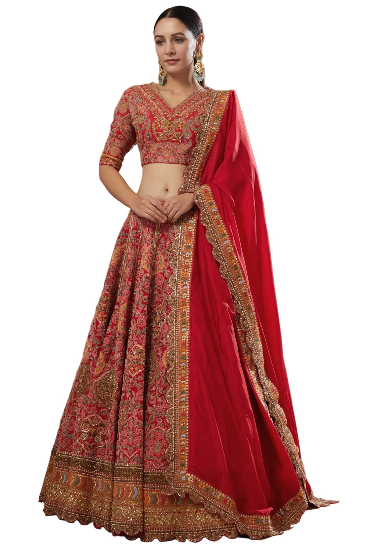 Life In Style Red Embellished Lehenga Choli Set with Dupatta