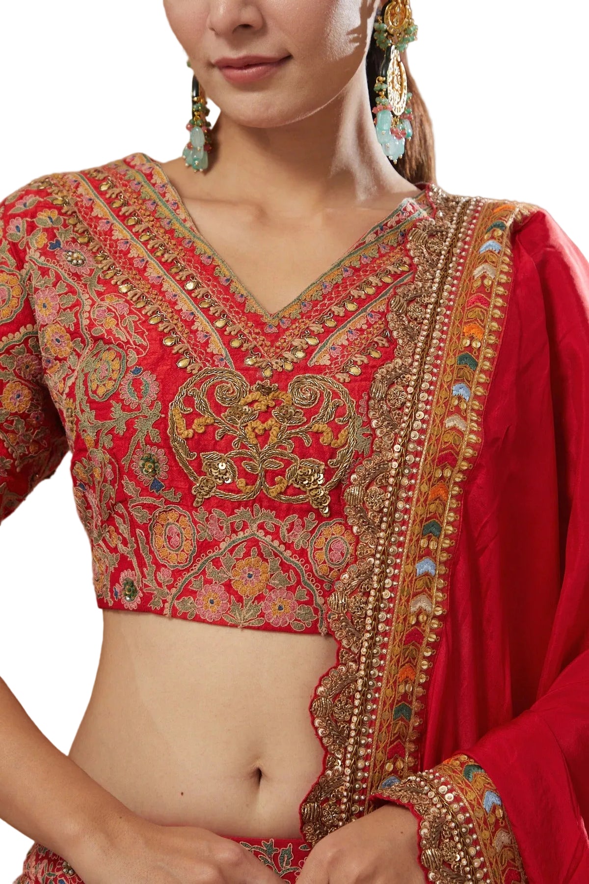 Life In Style Red Embellished Lehenga Choli Set with Dupatta