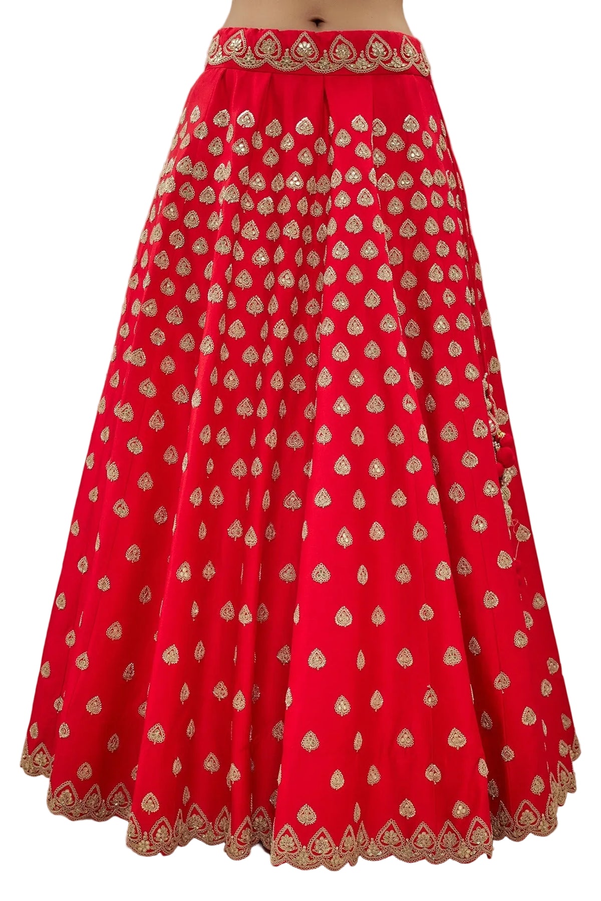 Life In Style Red Embroidered Spun Silk Lehenga Choli Set with Dupatta