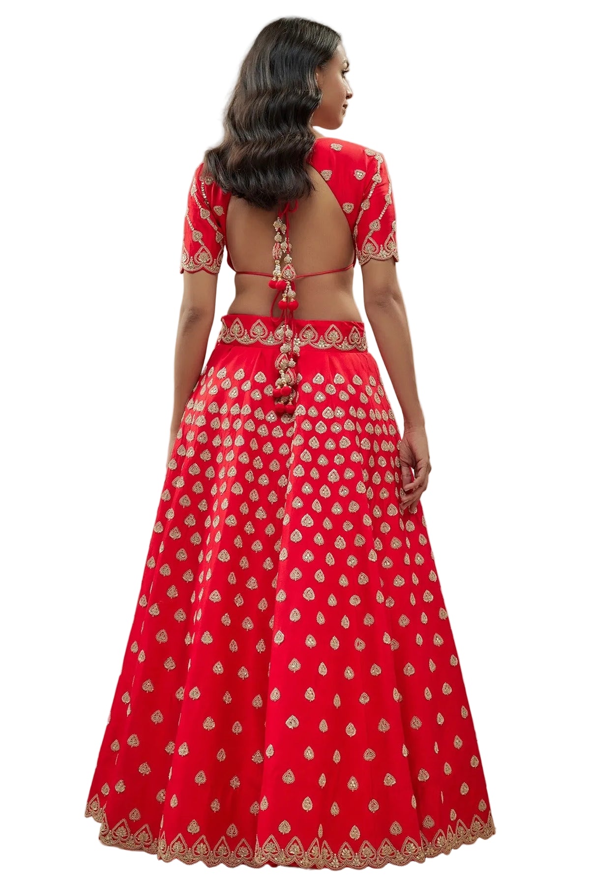 Life In Style Red Embroidered Spun Silk Lehenga Choli Set with Dupatta