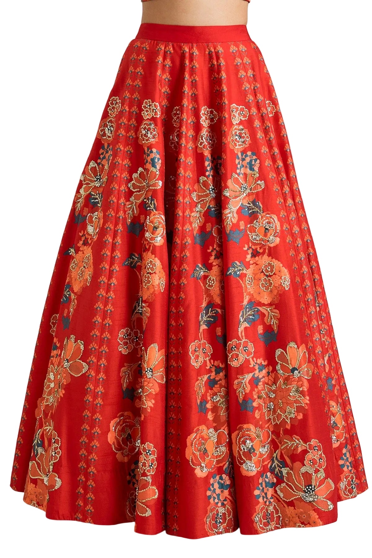 Life In Style Red Floral Silk Lehenga Choli Set with Dupatta