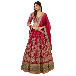 Wine Maroon Embroidered Bridal Lehenga Choli Set with Dupatta Wedding Wear
